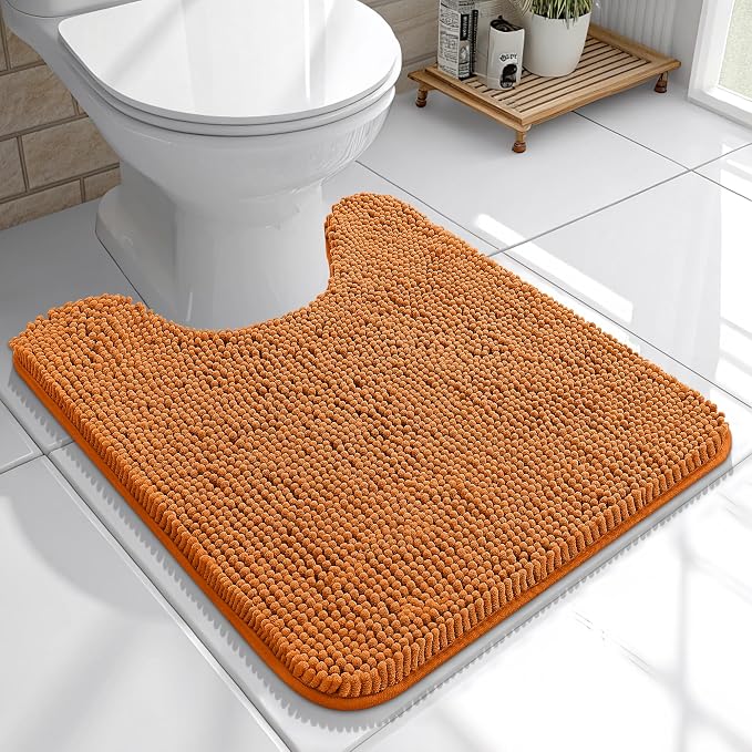 OLANLY Toilet Rugs U-Shaped 20x20, Extra Soft Absorbent Chenille Contour Bathroom Rugs for Toilet, Dry Quickly, Machine Washable, Non-Slip Bath Mat, Clay