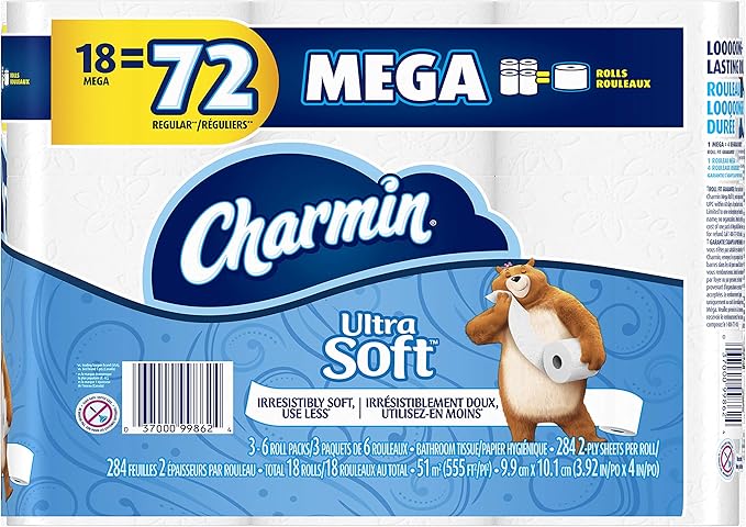 Charmin Ultra Soft Toilet Paper, 18 Mega Rolls