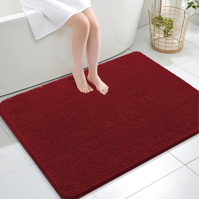 OLANLY Large Bathroom Rugs 40x32, Extra Soft Absorbent Chenille Bath Rugs, Rubber Backing Quick Dry, Machine Washable Bath Mats for Bathroom Floor, Tub and Shower, Home Decor Accessories, Red