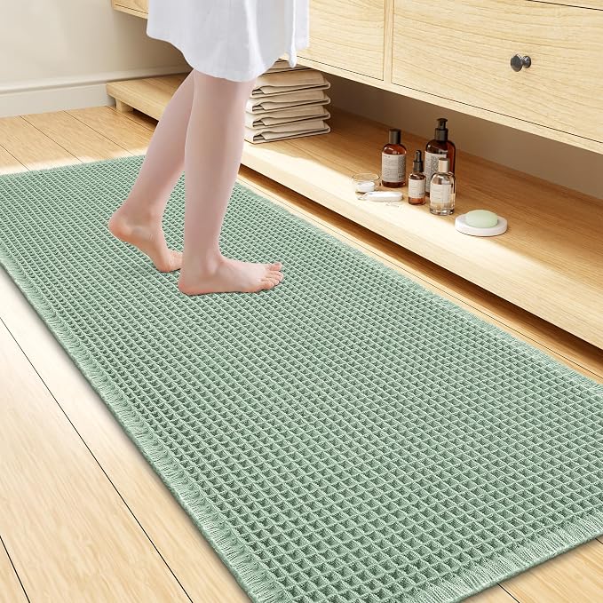 Smiry Waffle Bath Mat 60x24, Extra Soft Absorbent Bathroom Rugs, Non Slip Machine Washable Quick Dry Bath Rugs for Bathroom Floor, Tub, Shower, Home Decor Accessories, Sage Green