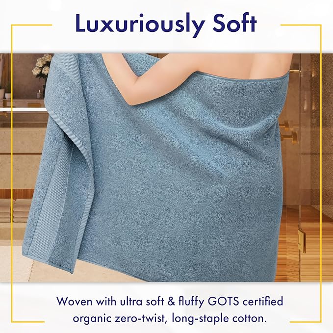 Alusa Home 100% Organic Zero-Twist Cotton Towels - GOTS Certified Luxury Bath Towels - Ultra Soft & Plush 700GSM Long-Staple Cotton - 6 Piece Towel Set (Chambray)