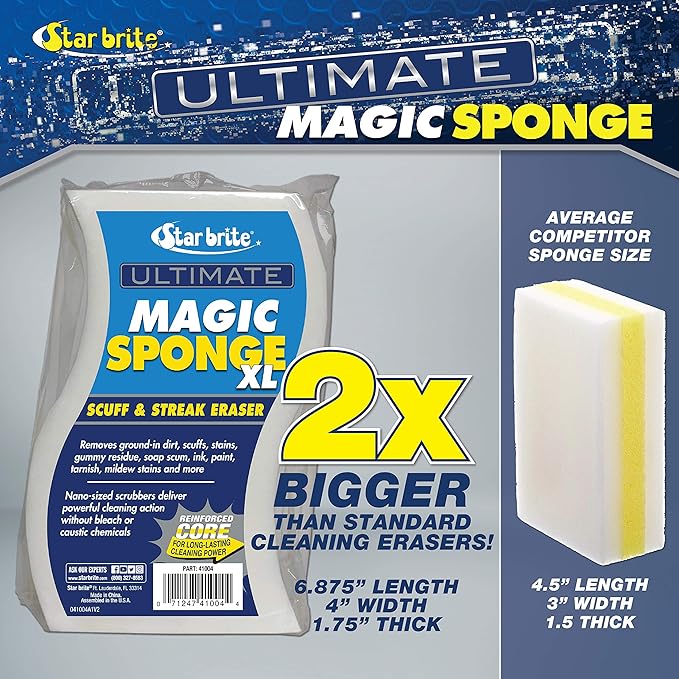 STAR BRITE XL Magic Sponge - 8 Pack - Extra Large, Long Lasting, Premium Melamine Boat Scuff Eraser - Multi-Purpose Scrubber - Bathroom, Kitchen, Floor, Bathtub, Toilet, Baseboard, Wall Cleaner