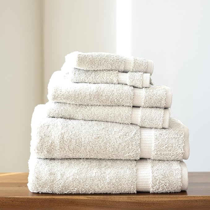 SALBAKOS 100% Turkish Cotton Bathroom Towel Set of 6-Piece, Ivory | 630 Gsm Thick Super Soft Highly Absorbent 2 Bath + 2 Hand + 2 Washcloth Towels Sets, Giftable, Hotel Quality, Made in Turkey