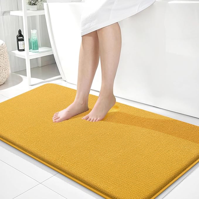 OLANLY Memory Foam Bathroom Runner Rugs 44x24, Long Bath Mat, Golden Yellow | Soft Quick Dry Bath Mats, Non-Slip, Absorbent Machine Washable Mat for Bathroom Floor, Tub and Shower, Home Decor Accessories