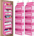 JARLINK Over the Door Organizer for Bathroom, 5 Shelf Rose Pink, 2 Pack | Anti-Tilt Design, 44 lb Load Capacity, Hanging Door Organizer with 5 Large Capacity Pockets, Behind Door Storage for Nursery