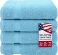 American Veteran Towel 100% Cotton Turkish Bath Towels for Bathroom 4 Pack, 27x54 Extra Large Premium Soft Drying Bathroom Towels, Sky Blue