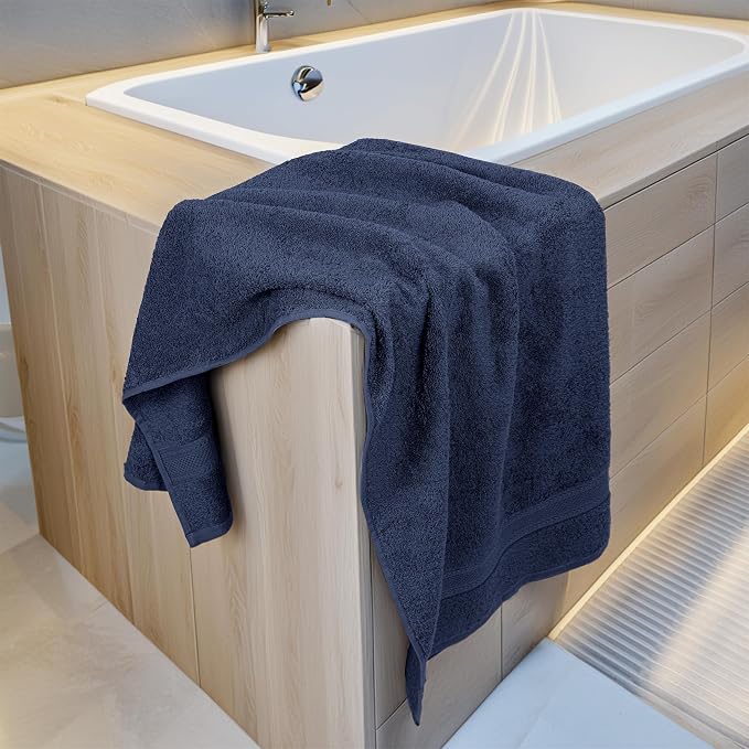 Bath Towels Set of 6 – 100% Cotton Terry – 24" x 48" – Quick Dry, Soft & Highly Absorbent – Navy Blue Towels for Bathroom, Gym, Spa, Pool & Daily Use