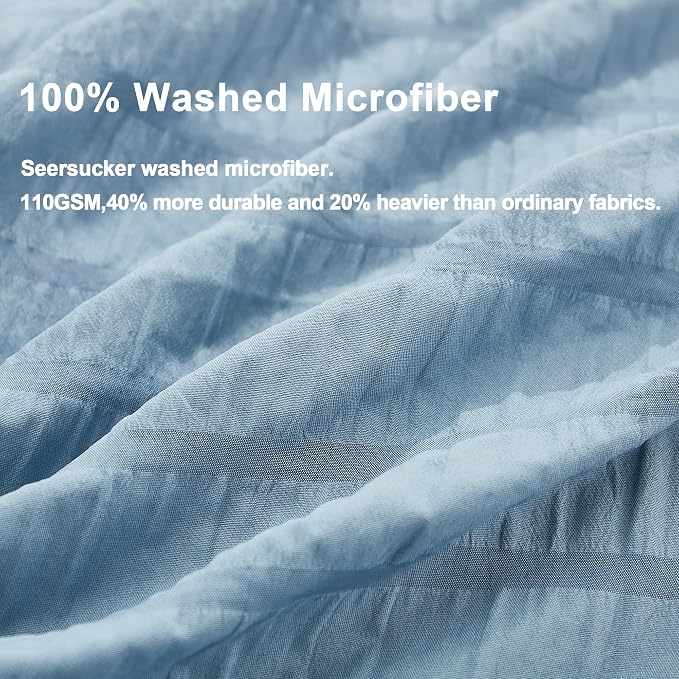 AveLom Grayish Blue Duvet Cover King(104 x 90 inches), 3 Pieces (1 Duvet Cover, 2 Pillow Cases), Seersucker Striped Soft Washed Microfiber Textured Duvet Cover Set with Zipper Closure, Corner Ties
