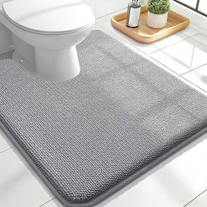 OLANLY Thick Memory Foam Bathroom Rugs 24x20, Soft Absorbent Bath Mat, Grey | Quick Dry Bath Mat Rugs, Non-Slip Mats, Machine Washable Carpet for Bathroom Floor, Tub and Shower, Home Decor Accessories