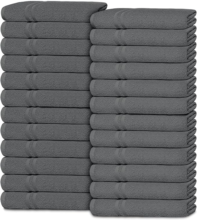 White Classic Wealuxe Dark Gray Washcloths 24 Pack - 600 GSM 100% Ring-Spun Cotton Wash Cloths for Showering, Highly Absorbent and Soft | 12x12 Inches