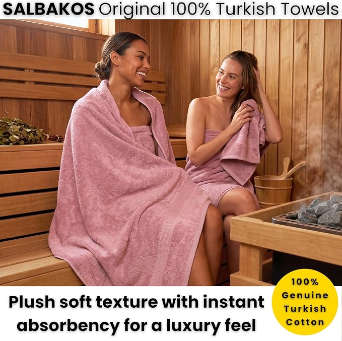 SALBAKOS 2-Piece 100% Turkish Cotton Bath Towels, Extra-Large 35x70, Rose | Oversized Bath Sheet Towel for Bathroom & Beach, Thick, Super Soft, Highly Absorbent, Premium Hotel Quality, Made in Turkey