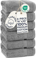 Chakir Turkish Linens 6 Piece Hand Towels, 100% Cotton Luxury Turkish Towels for Bathroom, Soft Absorbent Hand Towel Set, 16 x 30 Inches, Gray
