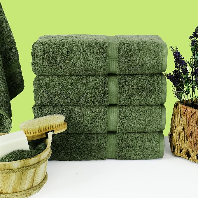 Chakir Turkish Linens 4 Piece Bath Towel Set, 100% Cotton Luxury Turkish Towels for Bathroom, Soft Absorbent Bath Towels, 27 x 54 Inches, Moss