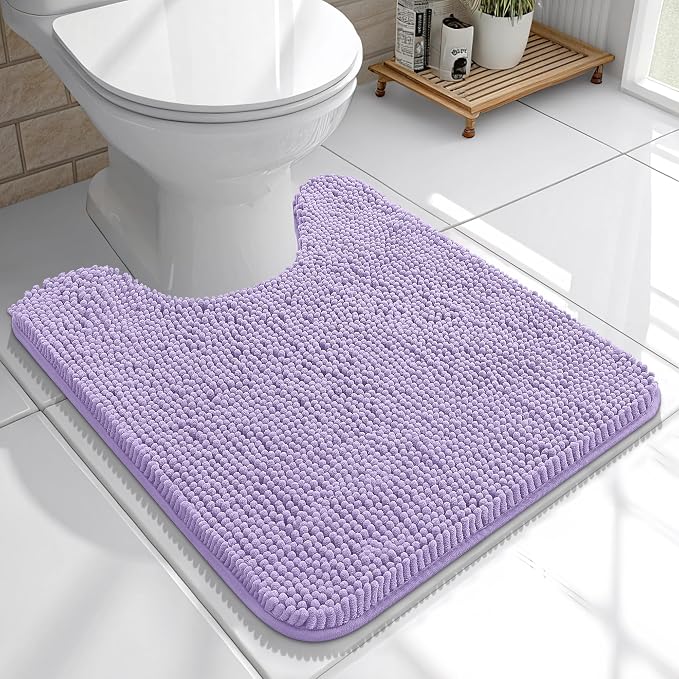 OLANLY Toilet Rugs U-Shaped 20x20, Extra Soft Absorbent Chenille Contour Bathroom Rugs for Toilet, Dry Quickly, Machine Washable, Non-Slip Bath Mat, Lavender