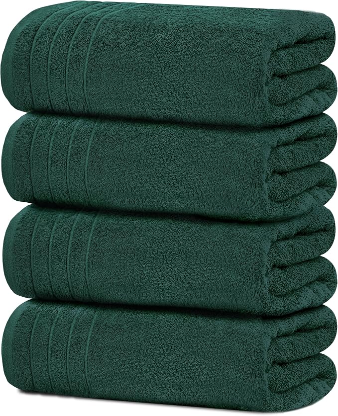 Tens Towels 4 Piece Extra Large Bath Towels 30 x 60 Inches, Hunter Green | 100% Cotton, Larger & Lighter Weight, Quicker to Dry, Super Soft and Absorbent, Perfect for Bathroom