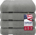 American Veteran Towel, 100% Cotton Turkish Bath Towels for Bathroom 4 Pack, 27x54 Extra Large Premium Soft Drying Bathroom Towels, Light Grey