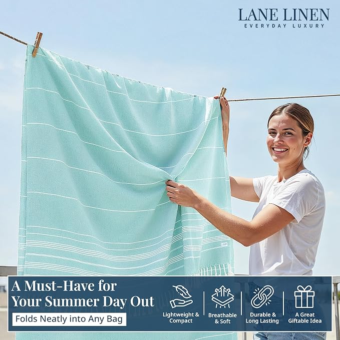 LANE LINEN Beach Blanket Sand Free, Picnic & Oversized Beach Towel - Aqua | Oversized Beach Towels, 82"x82" - Room For The Whole Family & Friends - Shakes Off Sand Easily- Roomy Family Size, Sand Free