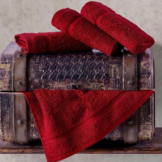 Washcloth Linen Set Premium Original Turkish Cotton, Hotel Quality for Maximum Softness & Absorbency Face Towels for Hand, Kitchen & Cleaning (Red Washcloths Set)