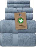Alusa Home 100% Organic Zero-Twist Cotton Towels - GOTS Certified Luxury Bath Towels - Ultra Soft & Plush 700GSM Long-Staple Cotton - 6 Piece Towel Set (Chambray)