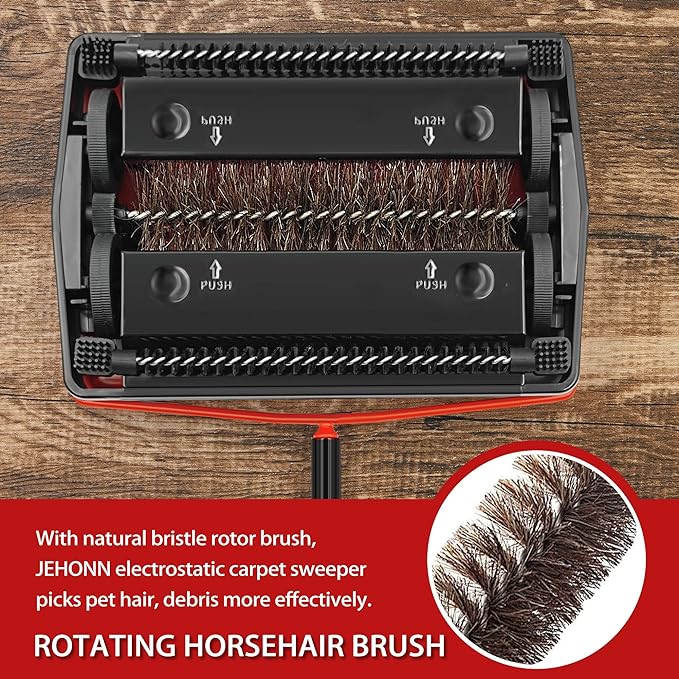 JEHONN Carpet Floor Sweeper Manual with Horsehair, Broom and Dustpan Set for Home
