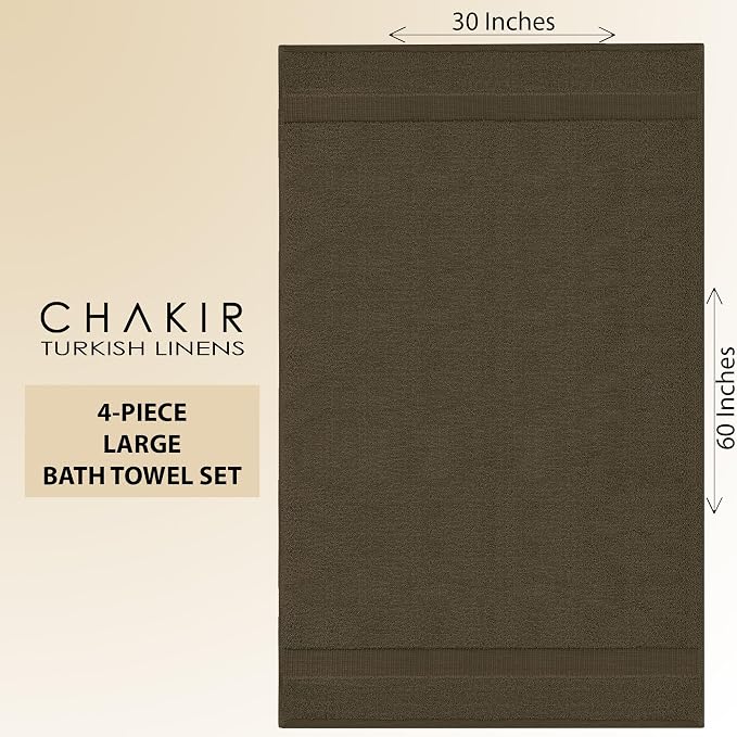 Chakir Turkish Linens 2 Piece Large Bath Towels, 100% Cotton Turkish Towels for Bathroom, Luxury Soft Absorbent Bath Towels, 30 x 60 Inches, Cocoa