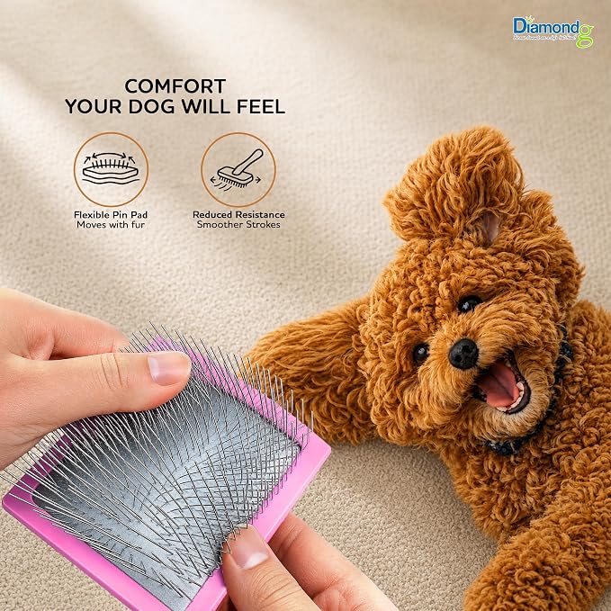 Diamondg Pet Slicker Brush for Dogs & Cats – Professional Grooming Brush for Shedding, Detangling & Coat Maintenance, Gentle Fine Wire Pins, Ergonomic Handle, Pink