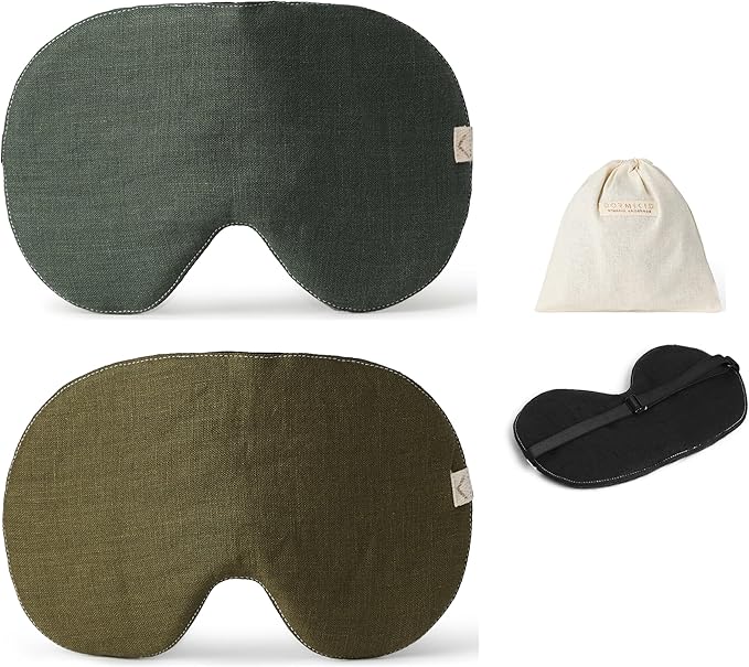 2-PACK Linen Eye Sleep Mask Oversized for sleeping • Organic Oeko-TEX Standard • Blackout Eye Shade cover • Adjustable strap • Breathable Travel Meditation Essential •Gift idea Woman Man (Green+Olive)