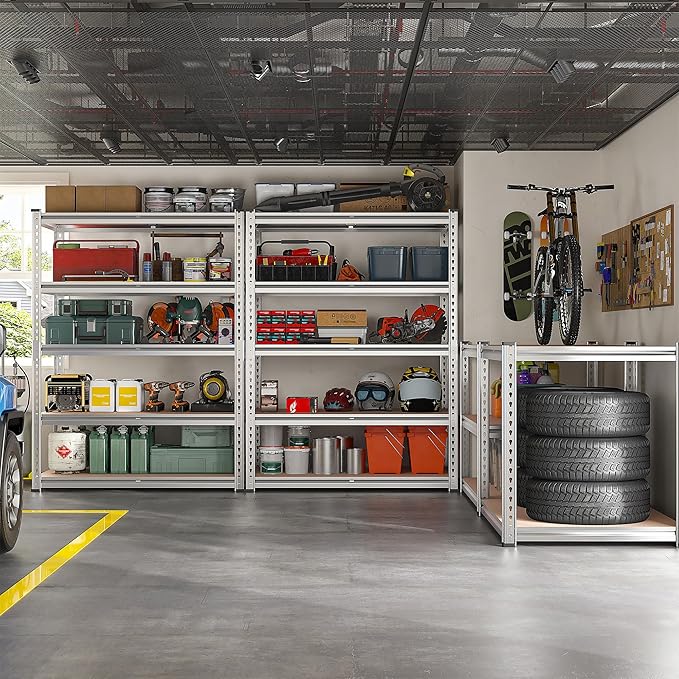 REIBII 2020LBS Garage Shelving Heavy Duty Metal Shelving 5 Tier Storage Shelves, Garage Shelves for Basement, Warehouse, Pantry, Closet, Kitchen, 72" H x 36" W x 16" D, Galvanized, 4 Pack