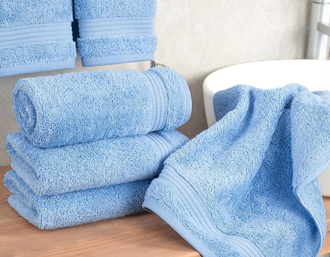 Cotton Paradise 100% Cotton Turkish Towel Set, Soft Absorbent Quick Dry, 4 Piece Hand Towel Set, Sky Blue