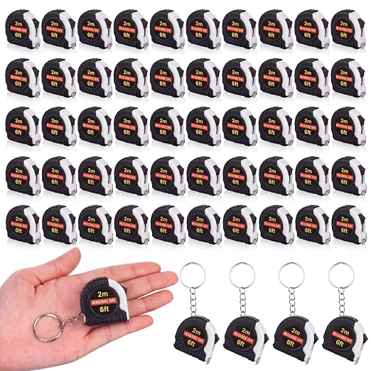 Kanayu 50 Pcs Mini Tape Measure Keychains 6 ft Small Retractable Measuring Tape Bulk with Lock Steel Easy Read Pocket for Birthday Party Favors Daily Use (White)