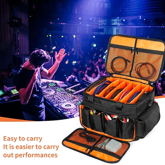 IBVIVIC DJ Cable File Bag With Adjustable Dividers, Dj Gig Bag for Cables, Cords, DJ Gear, Sound Instrument and Accessories, Cable Organizer Bag 16L x 11W x 12H inch