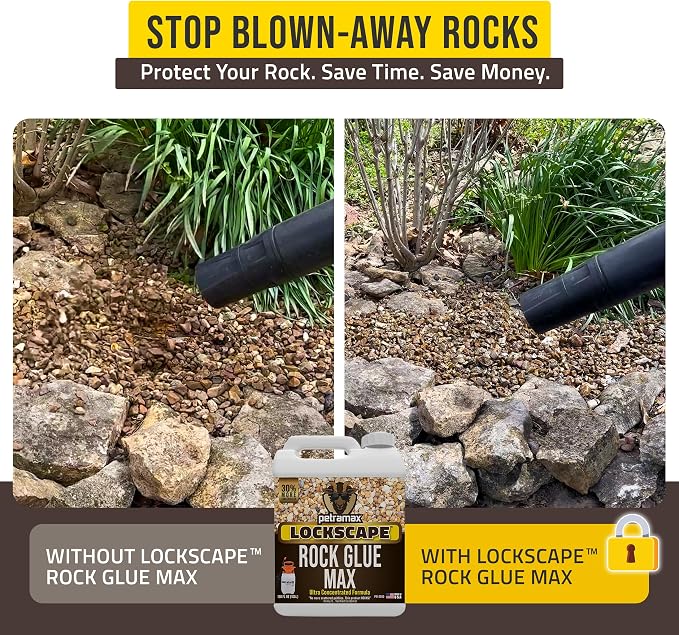 Lockscape Sticky Rock or Sticky Mulch Glue for Landscaping with Sprayer 1 Gallon, Max Rock Glue for Landscape & PetraTools HD101 Bundle, Lockdown Gravel or Mulch for Landscaping Hold (Stone Max)
