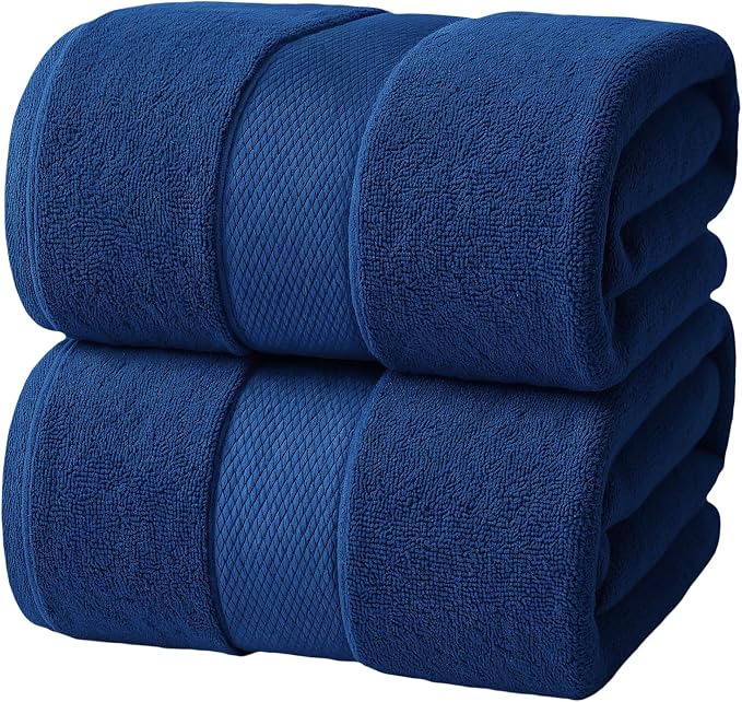 Infinitee Xclusives Jumbo Bath Sheets Towels for Adults – 600 GSM (35X70 Inches)– 100% Ring Spun Cotton, Soft and Absorbent Large Bath Towels for Bathroom (Tranquil Navy)