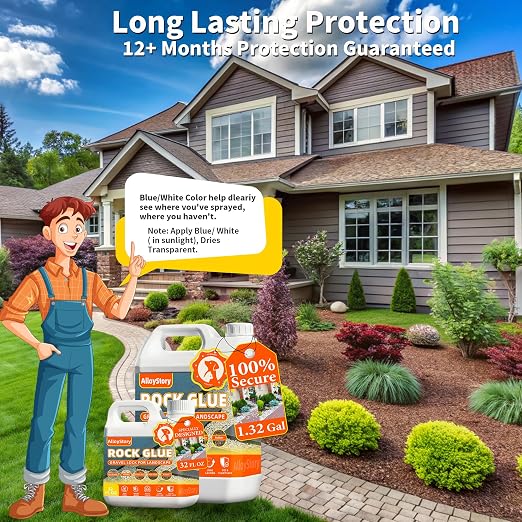 1.32Gallon Rock Glue for Landscaping, Pea Gravel Binder & Stone Adhesive | Strong Mulch Glue & Gravel Stabilizer for Pea Gravel, Pebbles, and Stone for Garden Walkways, Yards, Patios, and Driveways