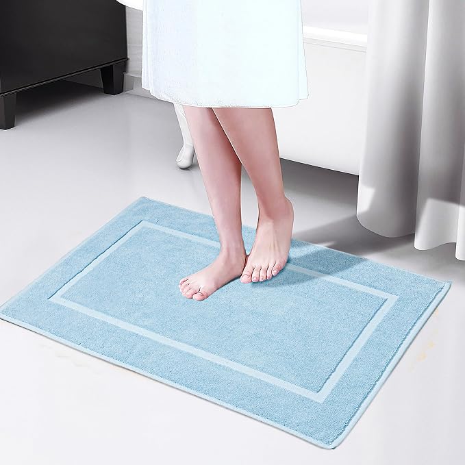 HILLFAIR-900 GSM-100% Ringspun Cotton Floor Towels mat- Hotel-Spa Tub-Shower Bathroom Floor mat Towels- 21 x 34 Inch- Terry Cotton Bath Mat, Machine Washable, Absorbent-2 Peice Towel Set- Ocean Blue