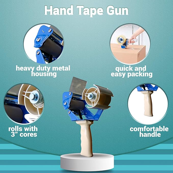 APQ Industrial Packing Tape Dispenser for 3" Tape. Side Loading Tape Gun. Heavy Duty Hand Tape Gun. Lightweight and Portable for Commercial Packaging, Shipping, Moving, Carton and Box Sealing.