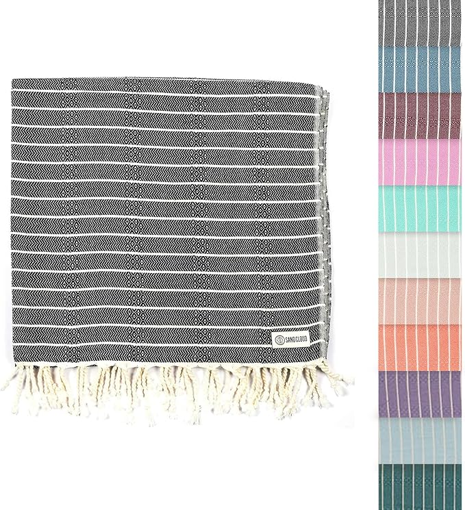 Sand Cloud Turkish Beach Towel - Sand Resistant & Quick Dry Towel | 100% Certified Organic Turkish Towel - Bath Towel or Beach Blanket for Picnic - As Seen on Shark Tank - Gocek (Black)