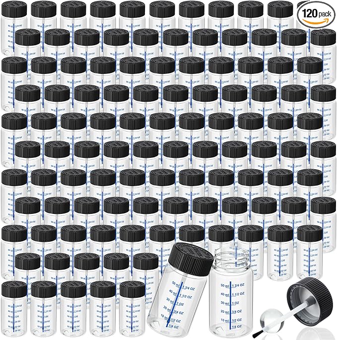 Mumufy 120 Pcs Touch up Paint Bottles with Brush and Lid Empty Touch up Bottle with Mixing Balls 2 oz Fluid Capacity Leftover Paint Container for Car Scratches Repair (Clear)