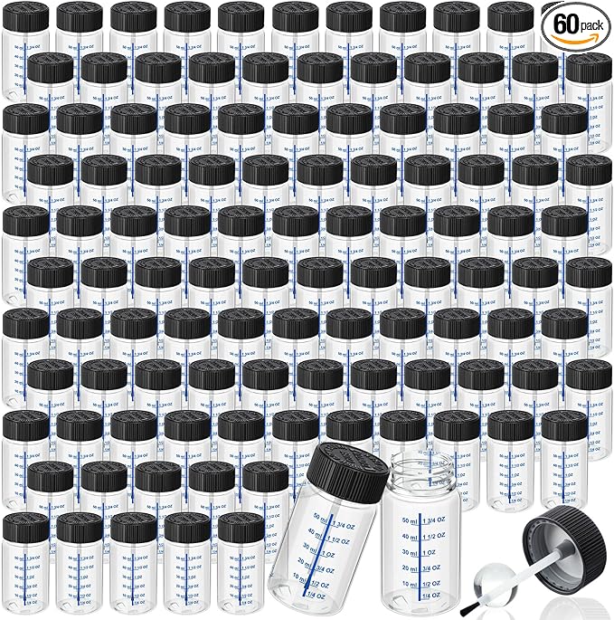 Mumufy 60 Pcs Touch up Paint Bottles with Brush and Lid Empty Touch up Bottle with Mixing Balls 2 oz Fluid Capacity Leftover Paint Container for Car Scratches Repair (Clear)