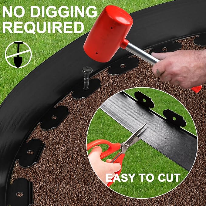 4 Inch x 66FT Garden Edging Border with 90pcs Spikes, Plastic Edging Border | landscape edging,garden edging,garden edging border,flower bed edging borders,lawn edging, Yard, Paver, Playground, Pathway