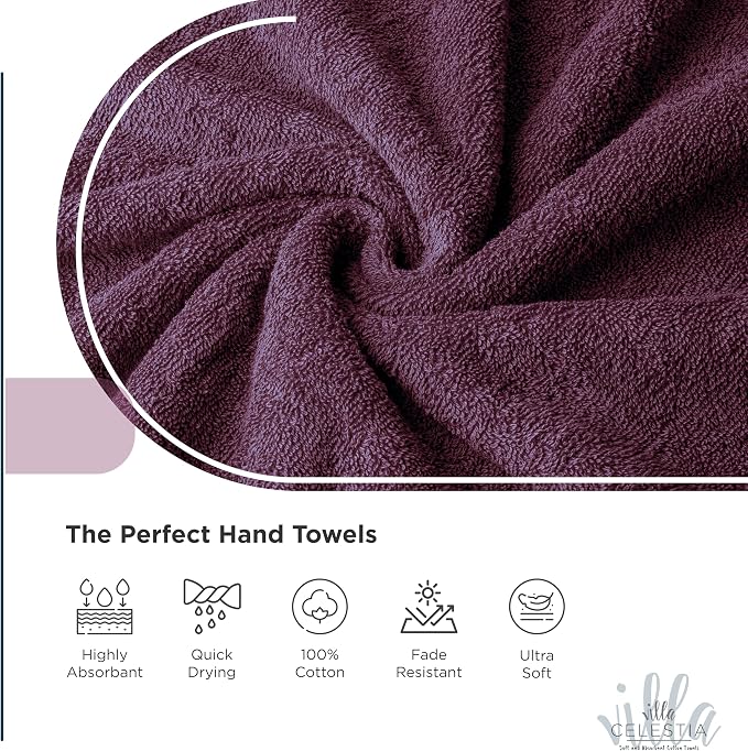 Villa Celestia Cotton Washcloths Set of 6, 12x12 Inch, 100% Ring-Spun Combed Cotton, Soft Absorbent Quick-Dry Wash Cloths for Face and Body, Oeko-TEX Certified, Hotel & Spa Quality, Burgandy