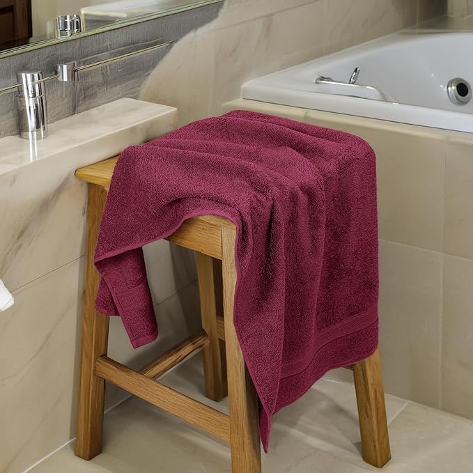 Premium Bath Towel Set - 24 x 48 Pack of 6 100% Cotton Terry Towels for Bathroom - Quick Dry - Highly Absorbent - Soft Feel - Pool - Spa - Gym - Hand Towel for Daily Use - Burgundy