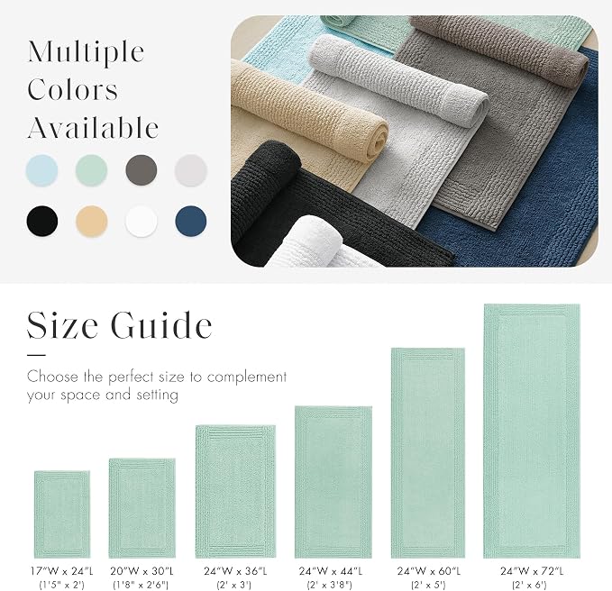 Madison Park Splendor Reversible 100% Cotton Bath Runner, 24 x 72, Green | Tufted Bathroom Rug, 3000 GSM, Hotel Quality, Luxurious Plush, Medium Pile, Absorbent, Quick Dry, OEKO-TEX, Shower Room Décor