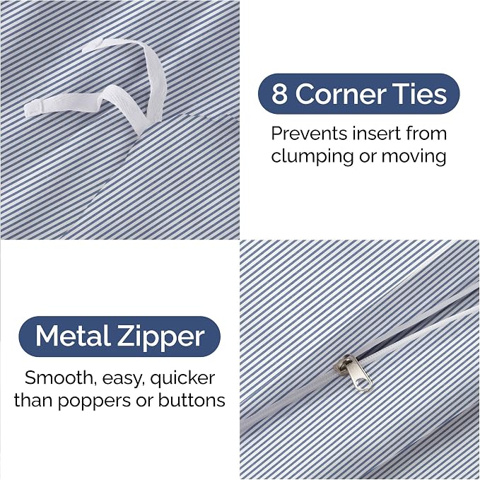 Duvet Cover King Size Set - Extra Soft King Duvet Cover 104" x 90" with 2 Pillow Shams for Women, Men, Kids & Teens - Hotel Luxury w/ Zipper Closures & Ties - Comfy, Cozy & Breathable (Blue Stripes)