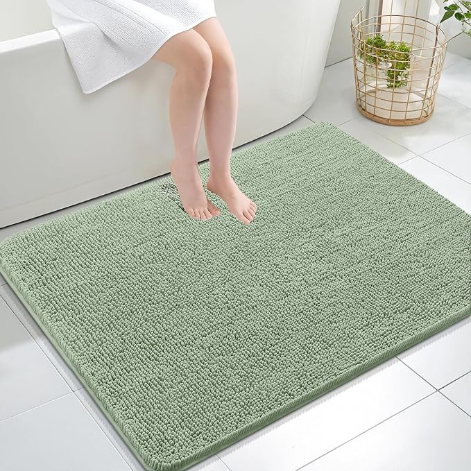 OLANLY Large Bathroom Rugs 40x32, Extra Soft Absorbent Chenille Bath Rugs, Rubber Backing Quick Dry, Machine Washable Bath Mats for Bathroom Floor, Tub and Shower, Home Decor Accessories, Sage Green