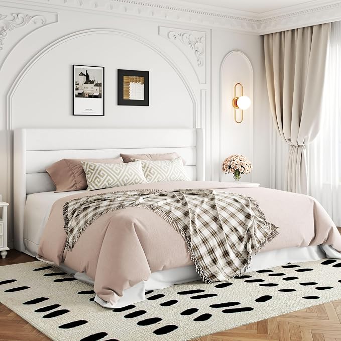 Allewie King Size Lift Up Hydraulic Storage Bed Frame White | Modern Wingback Headboard, Hydraulic Support Storage, No Box Spring Needed