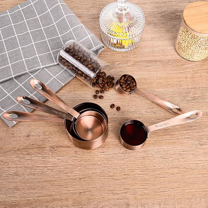 Copper Measuring Cups and Spoons Set 17 for Dry & Liquid, Metric & Us Stainless Steel Measuring Cups and Spoons Set with Leveler for Kitchen & Baking with 3/4 & 2/3 Measurer Cup
