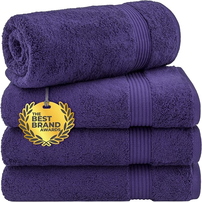 Cotton Paradise 100% Cotton Turkish Towel Set, Soft Absorbent Quick Dry, 4 Piece Bath Towel Set, Violet Purple