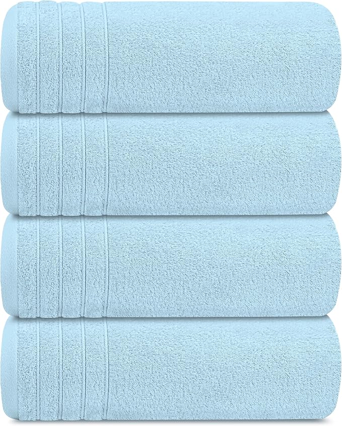 Tens Towels 4 Piece Extra Large Bath Towels 30 x 60 Inches, Sky Blue | 100% Cotton, Larger & Lighter Weight, Quicker to Dry, Super Soft and Absorbent, Perfect for Bathroom