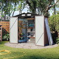 Aoxun 6'x4' Outdoor Storage Shed with Base, Brown | Metal Shed with Lockable Doors & Slooping Roof Garden Tool Shed for Backyard, Patio, Poolside